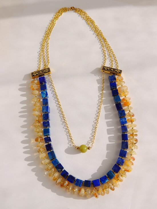 DirtyBombBoutique Jewelry - Lapis, Citrine & Olive Jade Statement Necklace